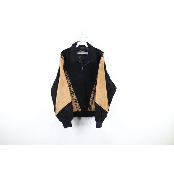 Vintage Scully Mens Size XL Distressed Southwestern Suede Leather Bomber Jacket